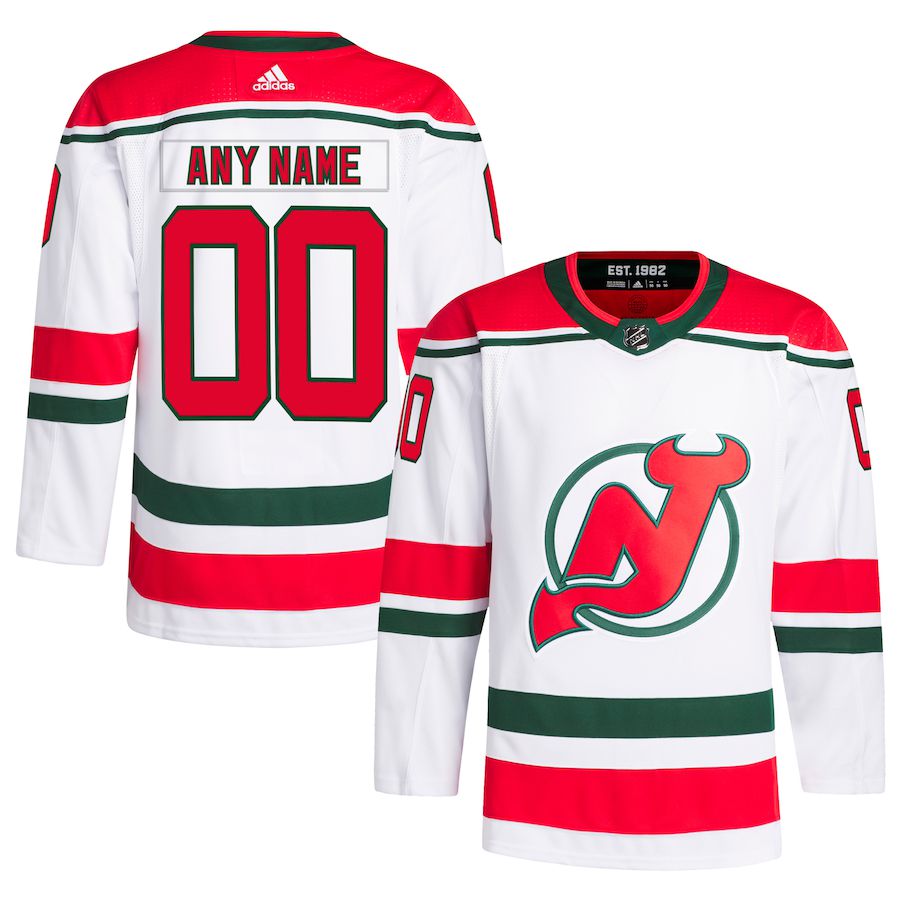 Men New Jersey Devils adidas White Heritage Authentic Pro Primegreen Custom NHL Jersey